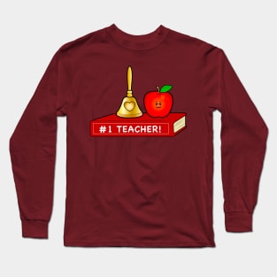 Teacher Appreciation Cute Apple and Bell with Book Long Sleeve T-Shirt